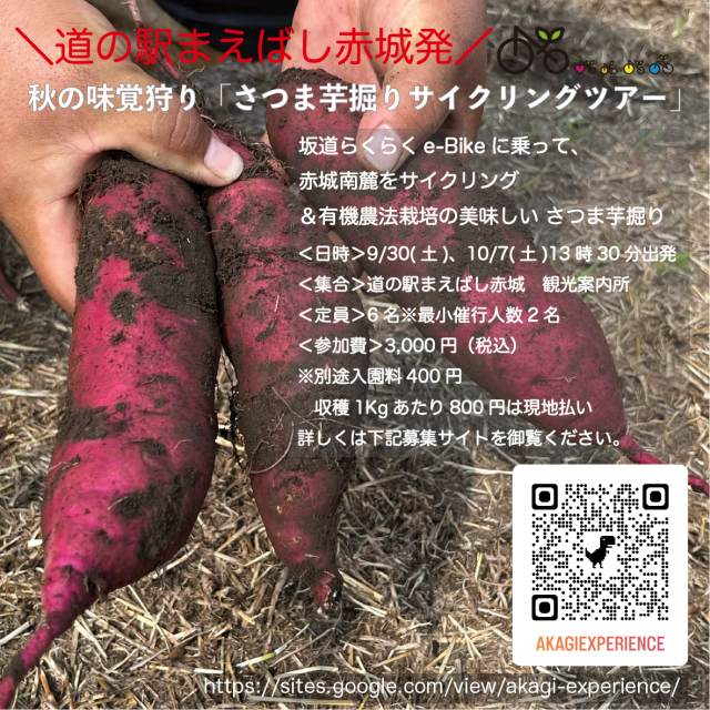 9/30(土)、10/7(土)道の駅まえばし赤城で「栗拾い、さつま芋掘りサイクリングツアー」開催！