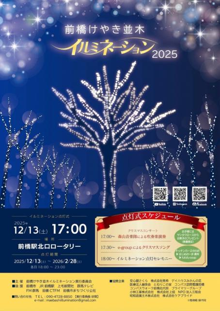 12/13(土)～2/28(土) 前橋駅北口で「前橋けやき並木イルミネーション 2025」開催！
